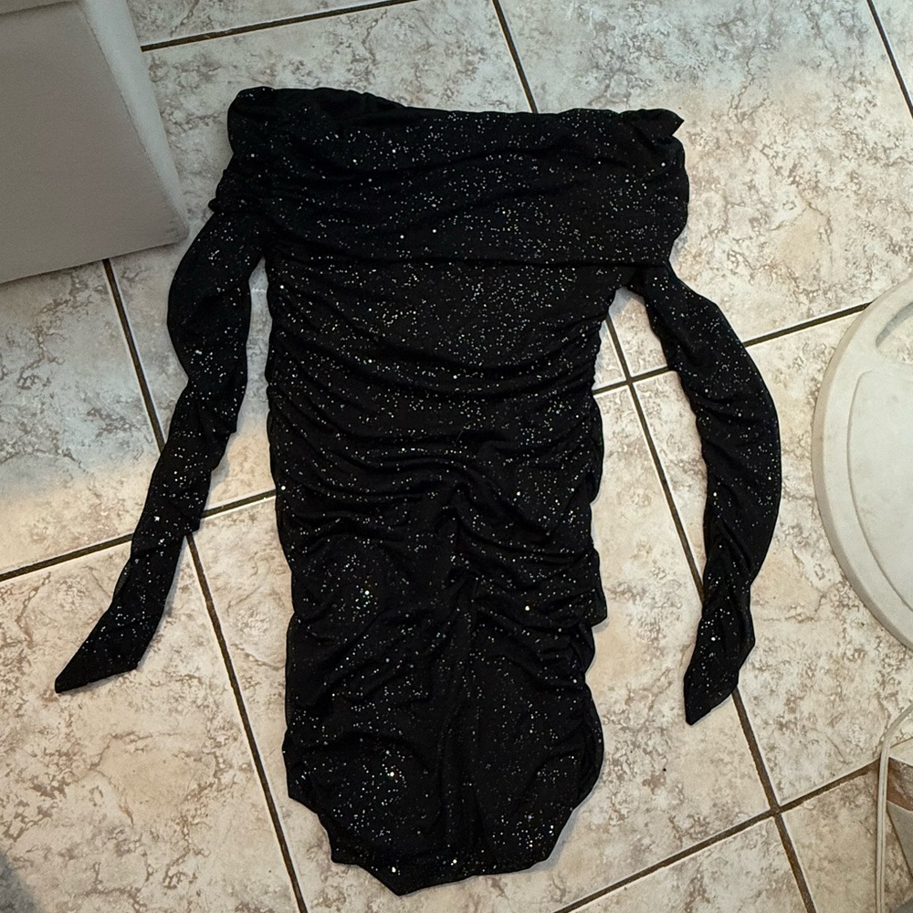 Black Glitter Off-Shoulder Dress